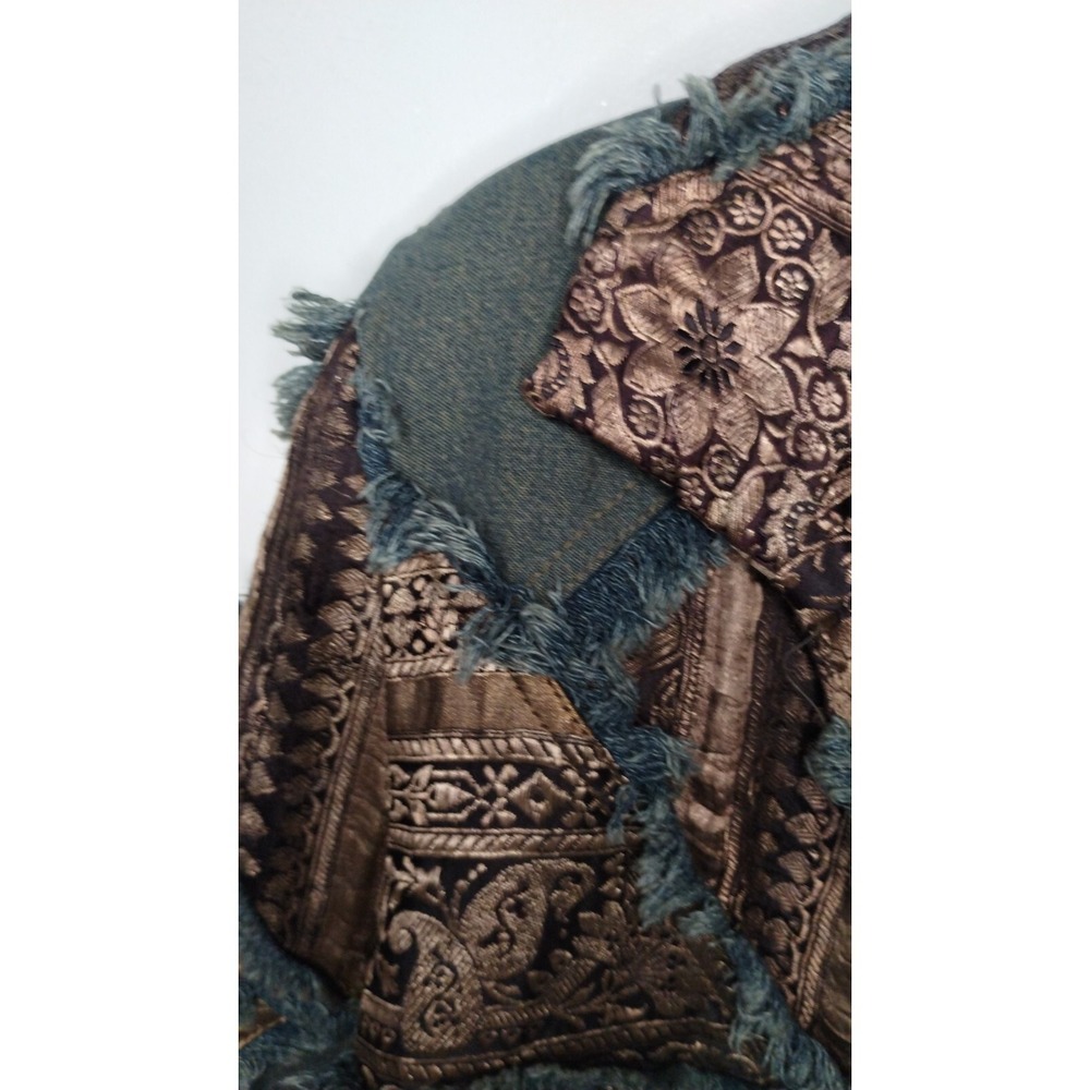 Vintage Town & Travel Denim Metallic Silk Blend Patchwork Jacket Women Sz Large - Picture 5 of 14